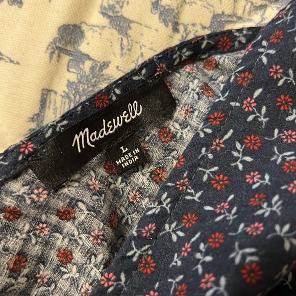 Madewell Campden Daisies Tie Back Peplum Top in Deep Indigo, Size Large - Picture 14 of 15